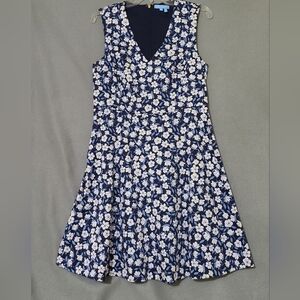 DRAPER JAMES Women's Floral Blue and White Sleeveless Fit & Flare Dress -Size 10